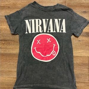 NIRVANA Charcoal Grey Tee with HOT PINK Smiley Graphic